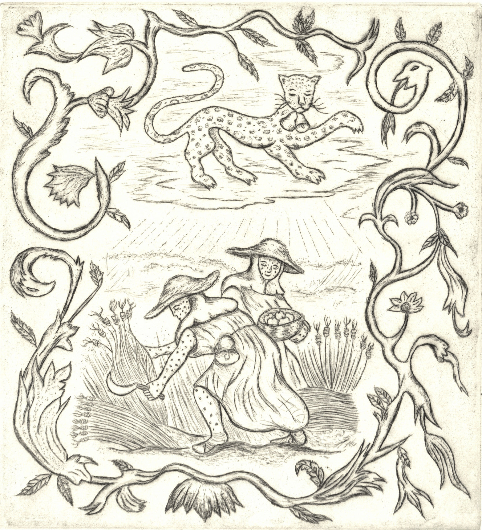 Oliver McConnie, Veiled Refrain, drypoint, 21 x 19cm, 2025. Plate mark crop.