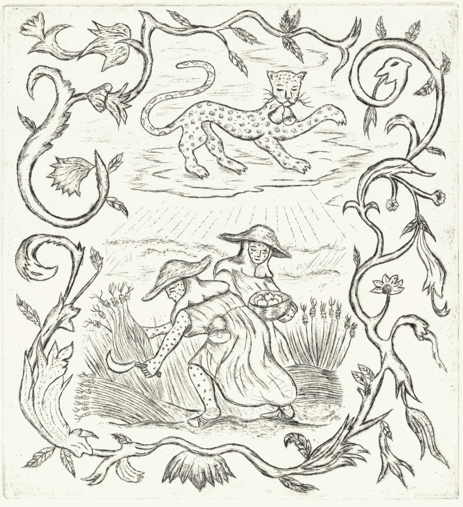 Oliver McConnie, Veiled Refrain, drypoint, 21 x 19cm, 2025. Plate mark crop.