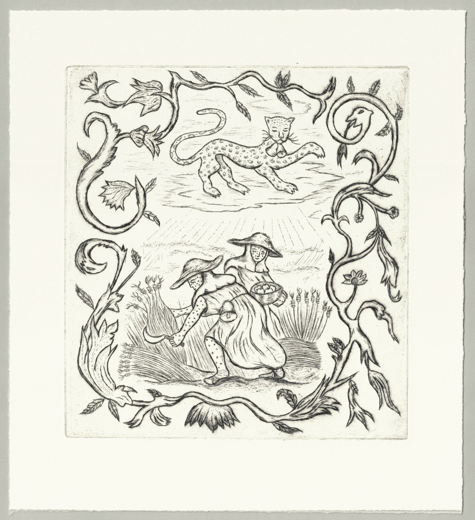 Oliver McConnie, Veiled Refrain, drypoint, 21 x 19cm, 2025. Full sheet.
