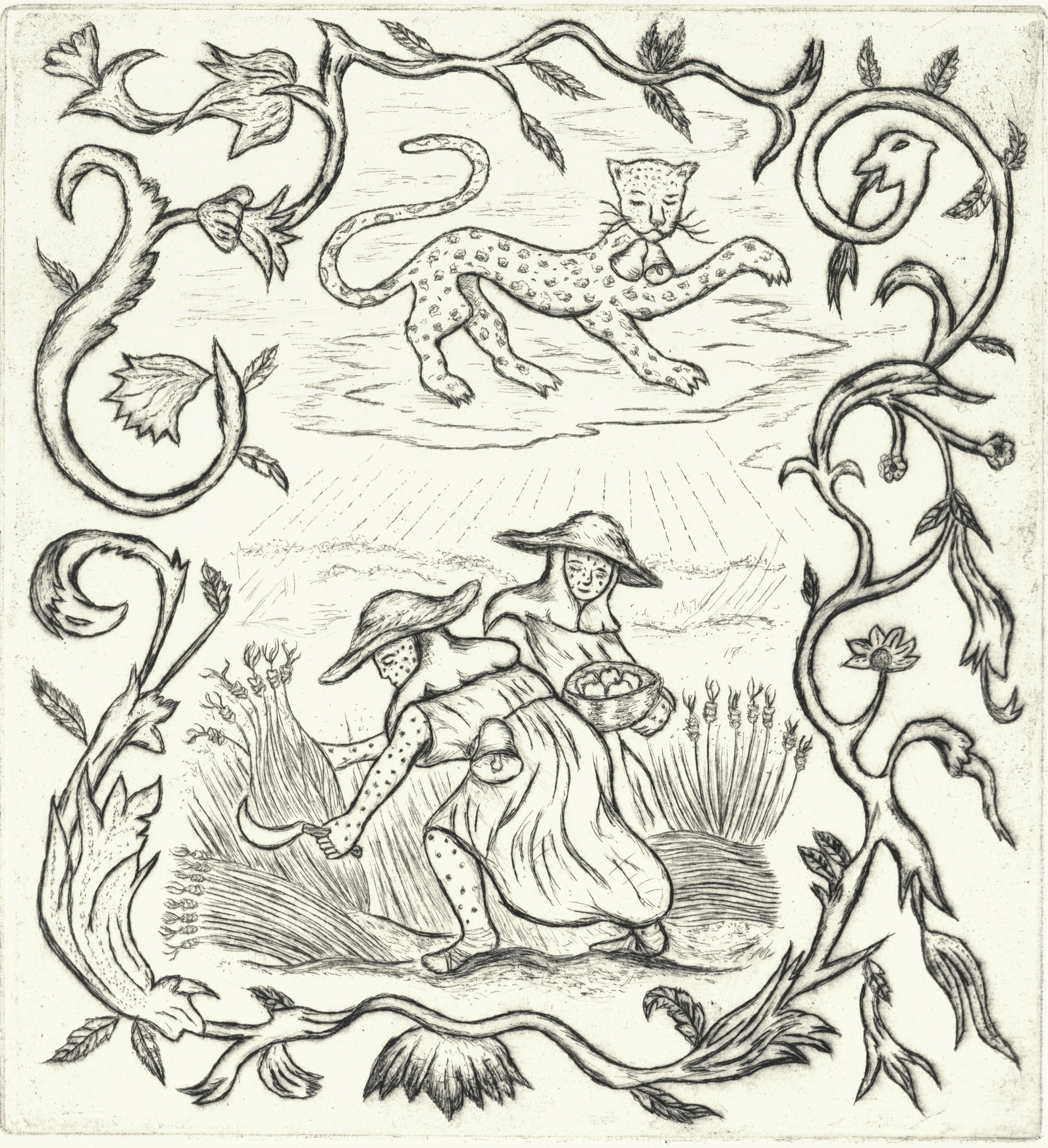 Oliver McConnie, Veiled Refrain, drypoint, 21 x 19cm, 2025. Plate mark crop.